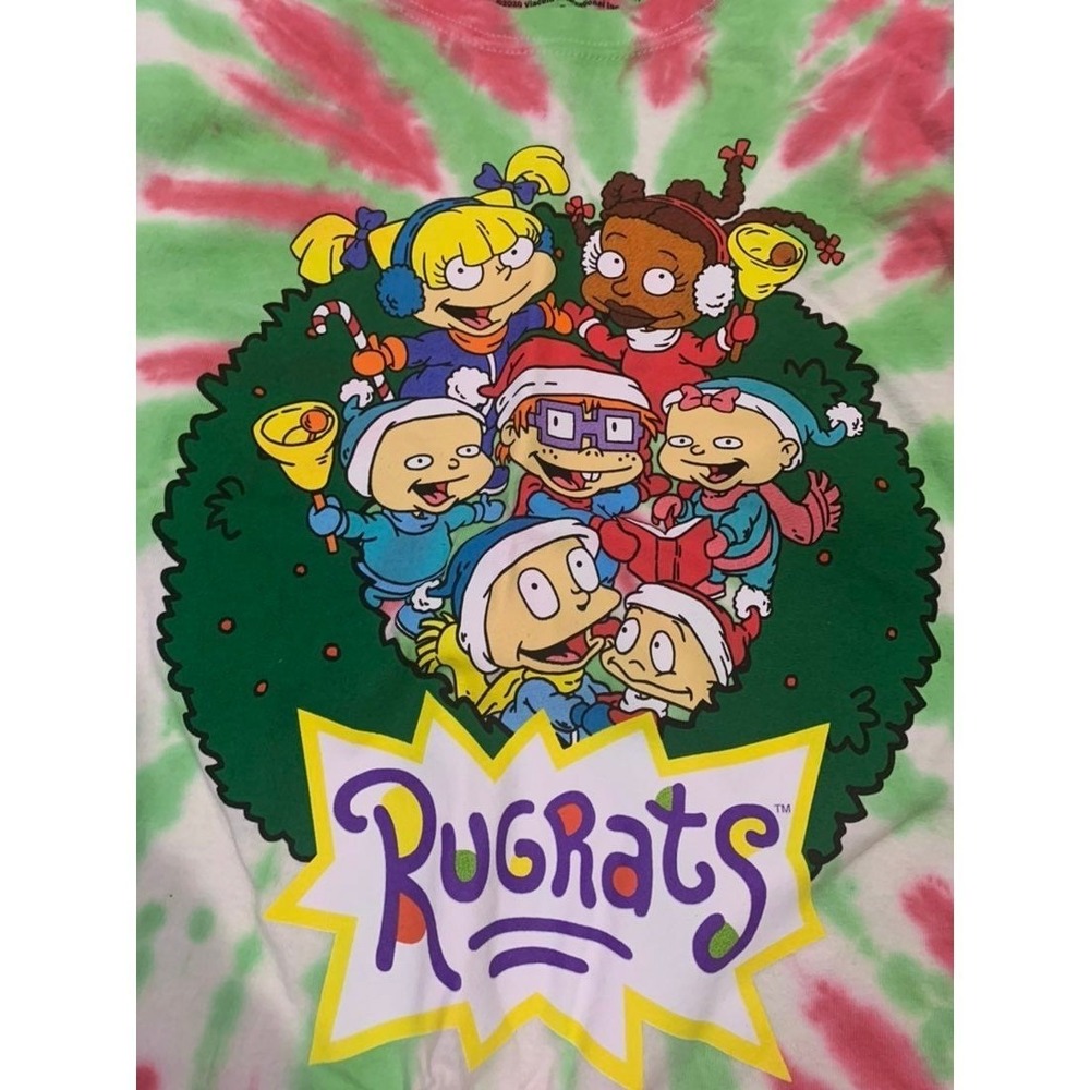 Nickelodeon Rugrats Christmas Tie Dye Long Sleeve T Shirt Holiday NWOT S Cropped